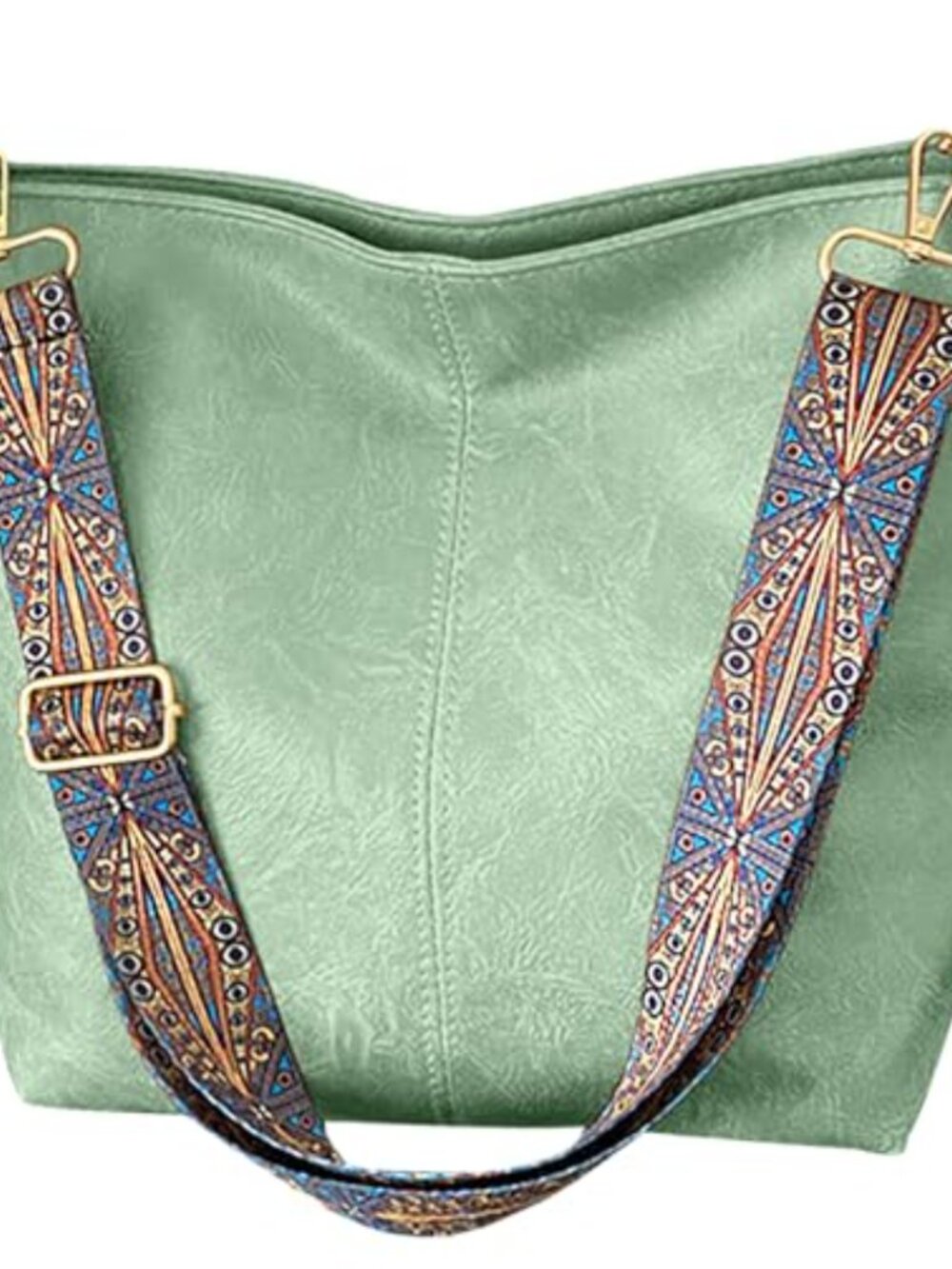 Vegan Leather Hobo Crossbody Bag with Guitar Strap